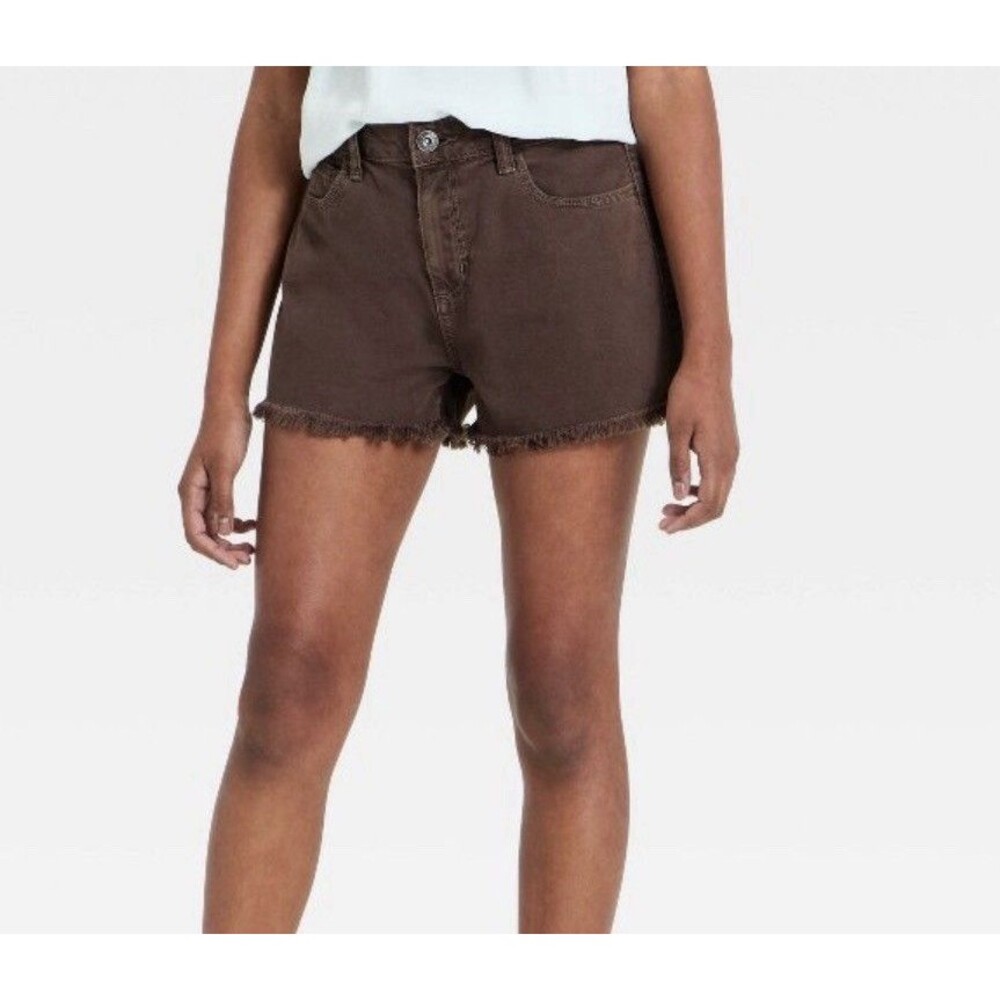 Girls' Mid-Rise Cutoff Jean Shorts - art class Brown M